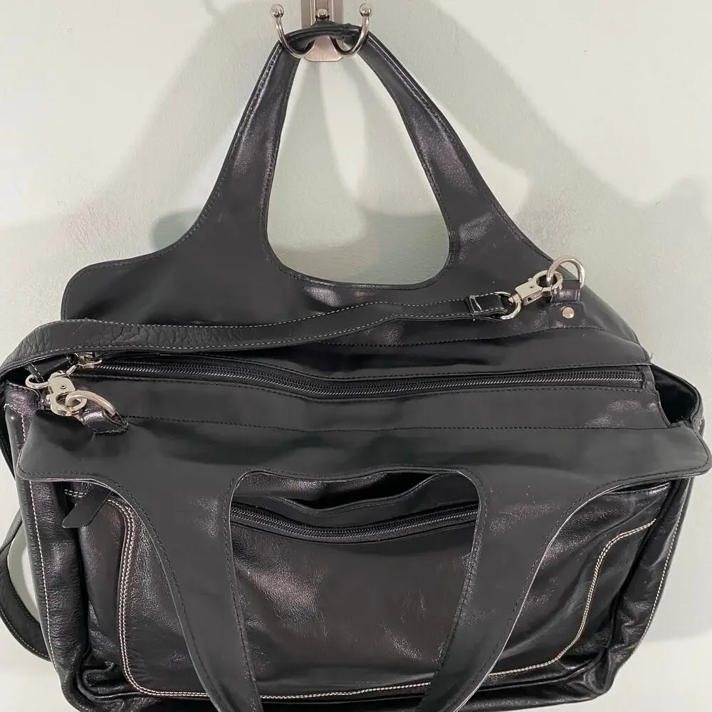 Les Copains Vtg Made In Italy Top Handle Laptop Leather Bag with Crossbody Strap